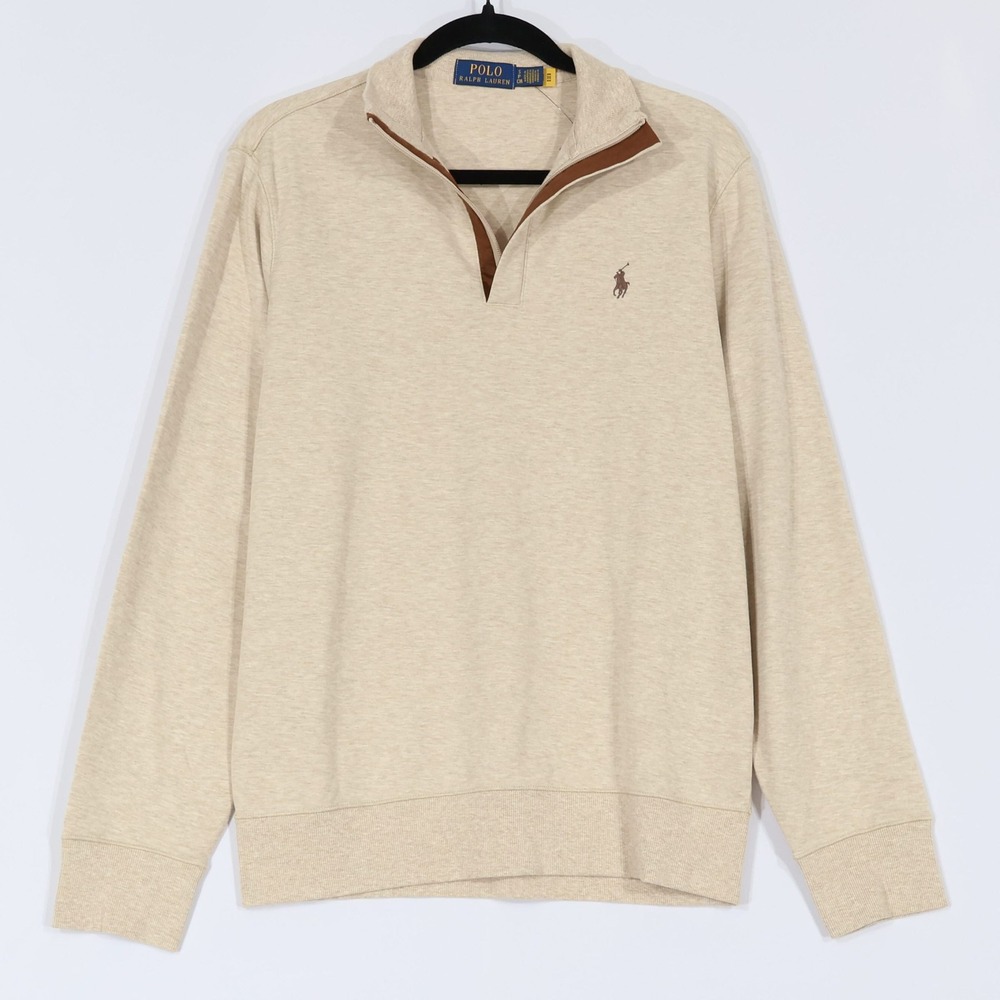 Polo Ralph Lauren Pullover Mens S Tan Heather Mock Neck Quarter-Zip $145 NWT